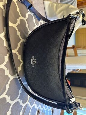 Coach Blue Crescent Shoulder Bag with Silver Hardware